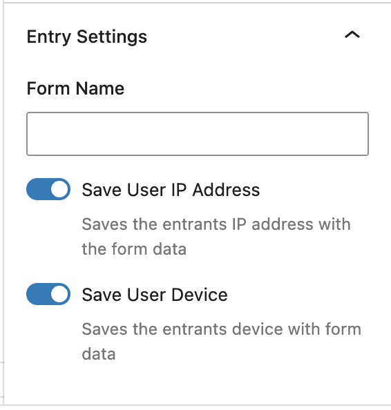 Kadence Forms - Database Entry Settings